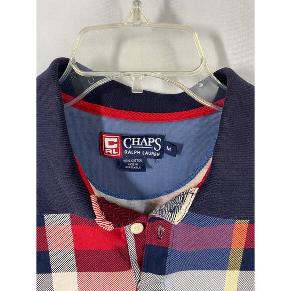 Chaps Ralph Lauren Vintage 1990s Plaid Polo Shirt Medium - Picture 3 of 8